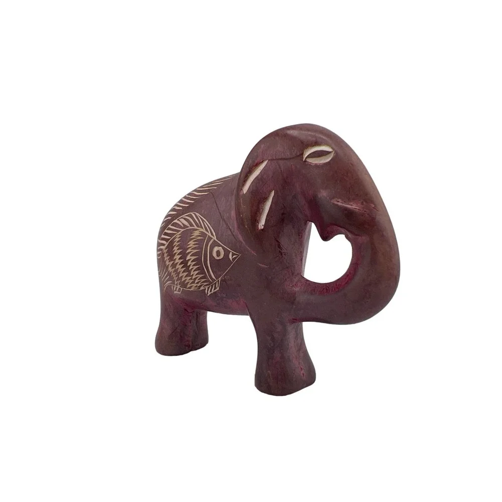 Wooden Red Hand Carved Elephant Fish Vintage‎ Classic